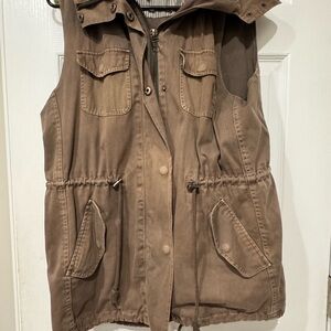 Brown Utility Vest with Hood